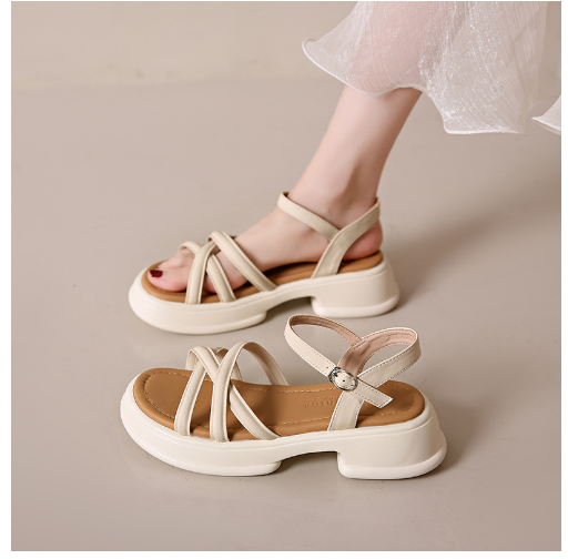 Hot selling one-line thick-soled Roman sandals (off-white/size 35-40) (contact customer service after placing the order to confirm the delivery size)