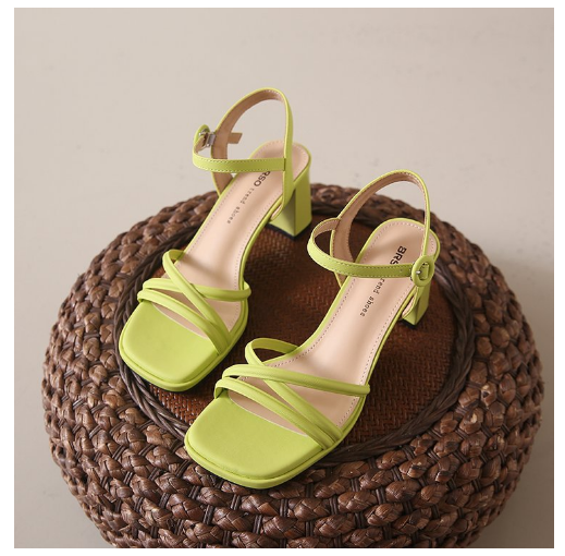 Hot selling thick heel strappy sandals (green/size 35-40) (contact customer service after placing the order to confirm the delivery size)