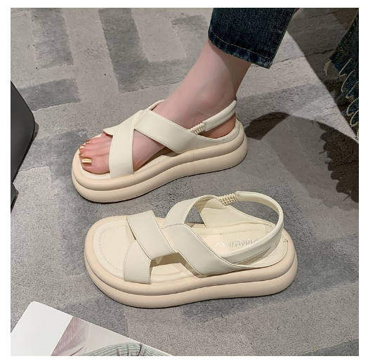 Hot selling open-toe thick-soled cross-strap beach shoes (white/size 35-40) (contact customer service after placing the order to confirm the delivery size)