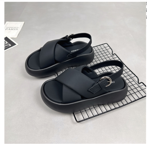 Hot selling thick-soled platform casual sandals (black/size 35-40) (contact customer service after placing the order to confirm the delivery size)