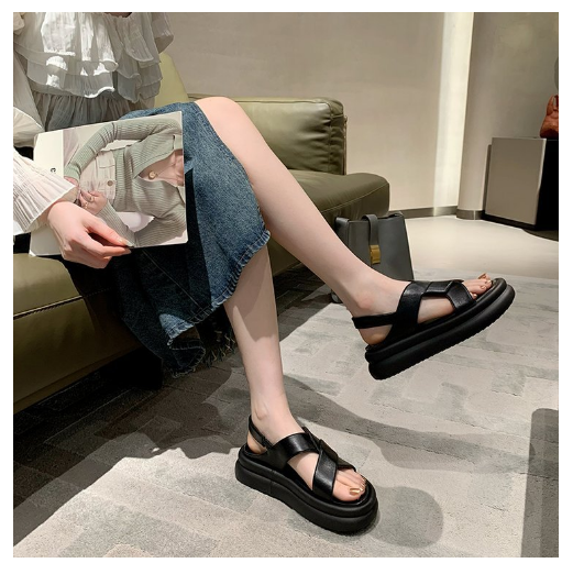 Hot selling open-toe thick-soled cross-strap beach shoes (black/size 35-40) (contact customer service after placing the order to confirm the delivery size)