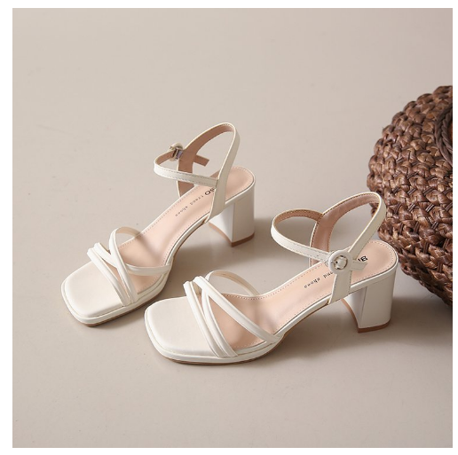 Hot selling thick heel strappy sandals (beige/size 35-40) (contact customer service after placing the order to confirm the delivery size)