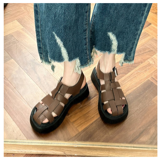 Hot selling one-line hollow woven sandals (brown/size 35-40) (contact customer service after placing the order to confirm the delivery size)