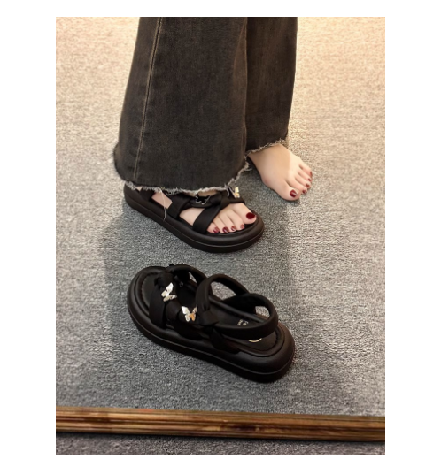 Hot selling thick-soled open-toe sandals (black/size 35-40) (contact customer service after placing the order to confirm the delivery size)