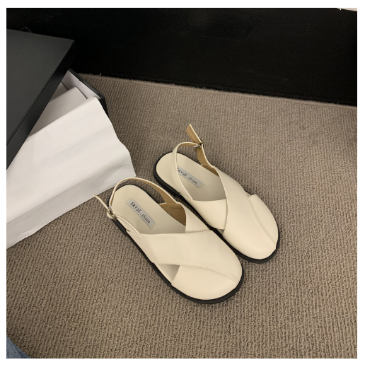 Hot selling flat Roman toe-cap sandals (apricot/size 35-40) (contact customer service after placing order to confirm delivery size)