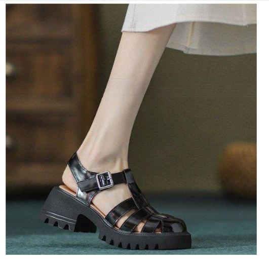 Hot selling platform thick-soled toe-cap sandals (black/size 35-40) (contact customer service after placing the order to confirm the delivery size)