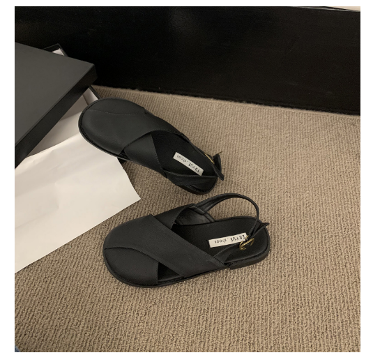 Hot selling flat Roman toe-cap sandals (black/size 35-40) (contact customer service after placing order to confirm delivery size)