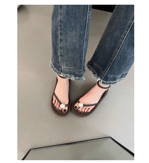Hot selling pearl thong sandals (brown/size 35-40) (contact customer service after placing order to confirm delivery size)