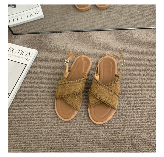 Hot selling forest girl style niche sandals (camel/size 35-40) (contact customer service after placing the order to confirm the delivery size)