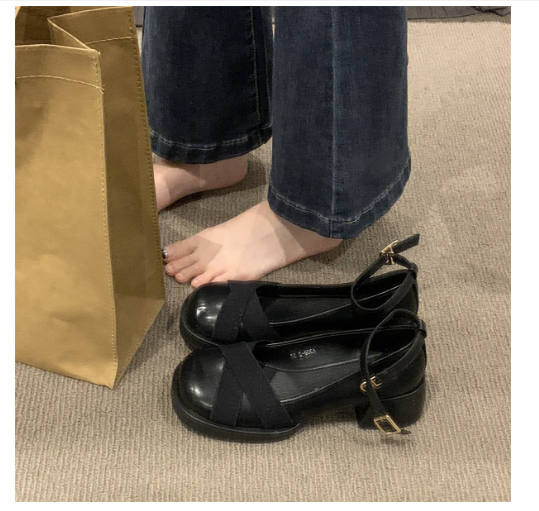 Hot selling thick heel round toe sandals (black/size 35-39) (contact customer service after placing the order to confirm the delivery size)