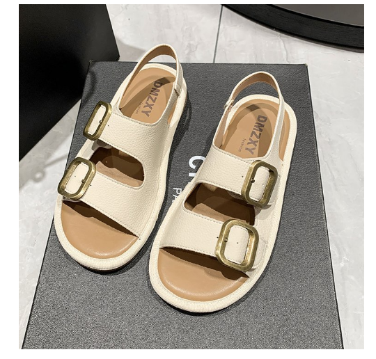 Hot selling Roman simple casual sandals (beige/size 35-40) (contact customer service after placing the order to confirm the delivery size)