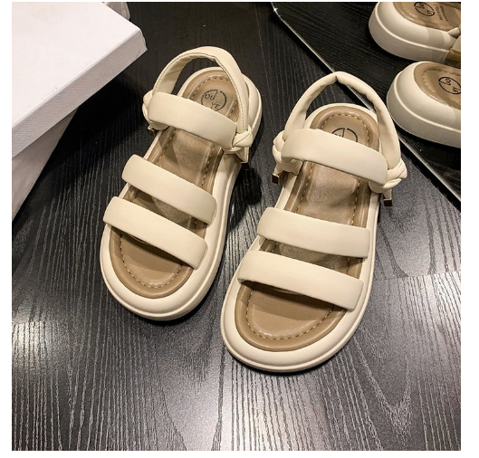 Hot selling wide open toe beach sandals (beige/size 35-40) (contact customer service after placing order to confirm delivery size)