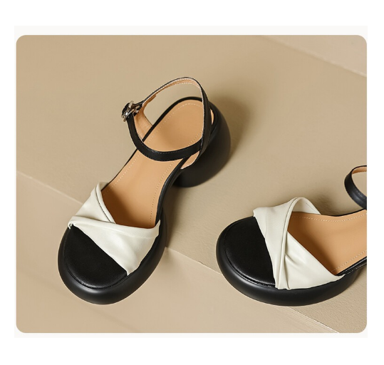 Hot selling thick-soled cross-strap color-blocked sandals (black/size 35-40) (contact customer service after placing the order to confirm the delivery size)