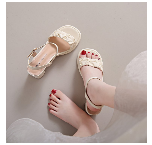 Hot selling candy color one-strap sweet sandals (6165 beige 5 cm/34-40 sizes) (contact customer service after placing the order to confirm the delivery size)