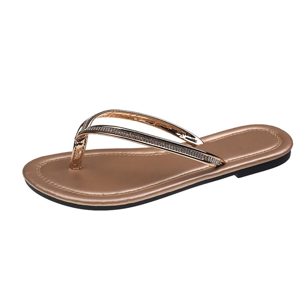 Hot selling flat slippers soft bottom flip flops (champagne color - size: 35-40) (contact customer service after placing the order to confirm the delivery size)