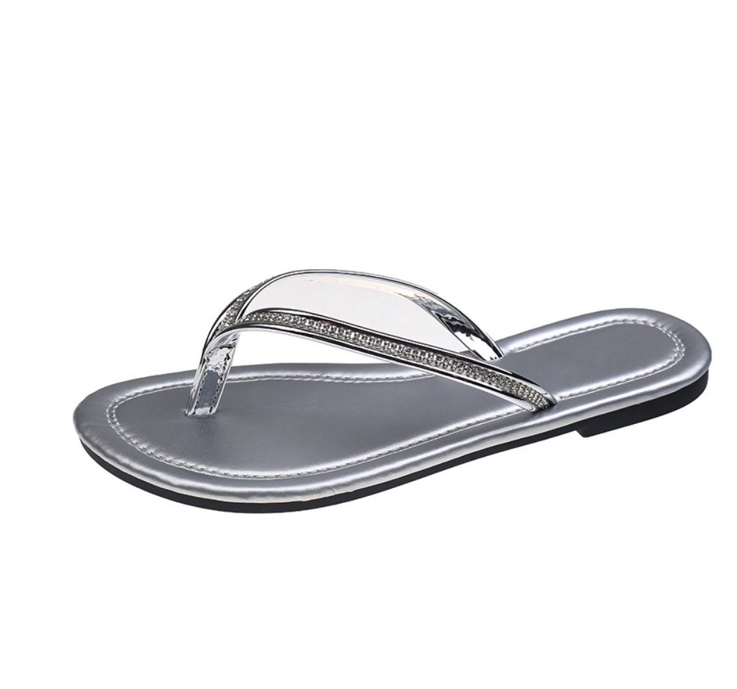 Hot selling flat slippers soft bottom flip flops (silver - size: 35-40) (contact customer service after placing the order to confirm the delivery size)