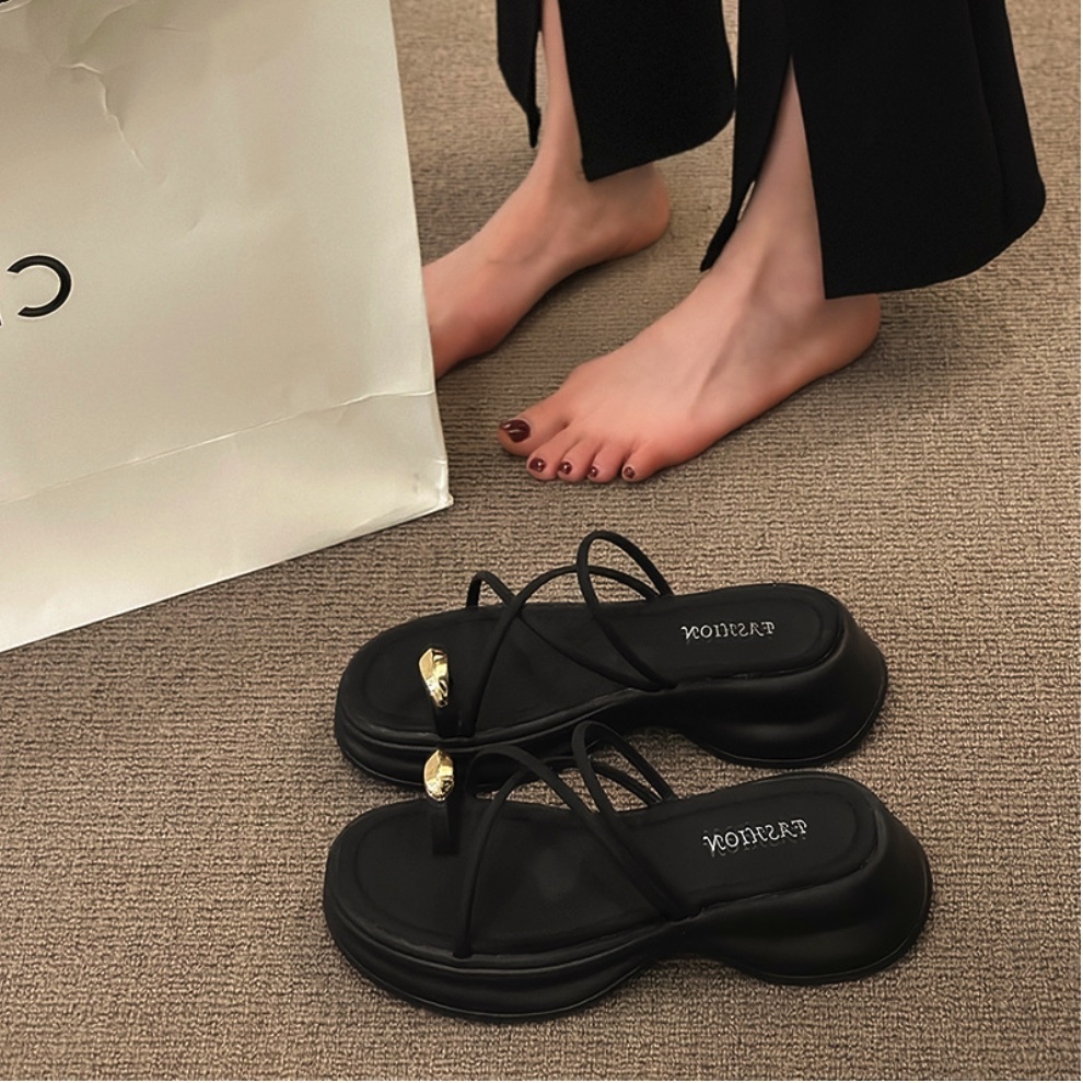 Hot selling heightening wedge heel slip-on sandals (black - size: 35-40) (contact customer service after placing the order to confirm the delivery size)