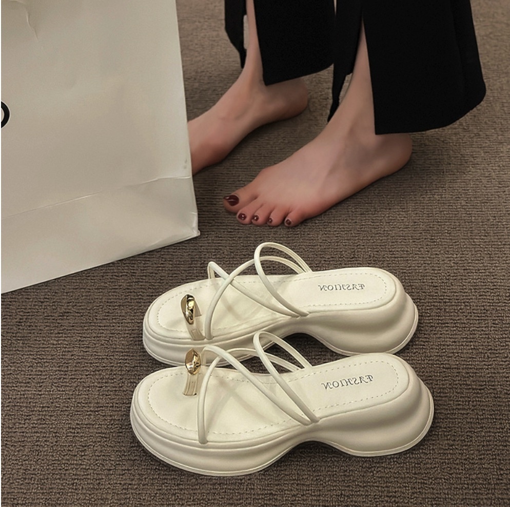 Hot Selling Increased Wedge Heel Pull-On Toe Sandals (off-white - size: 35-40) (contact customer service after placing the order to confirm the delivery size)