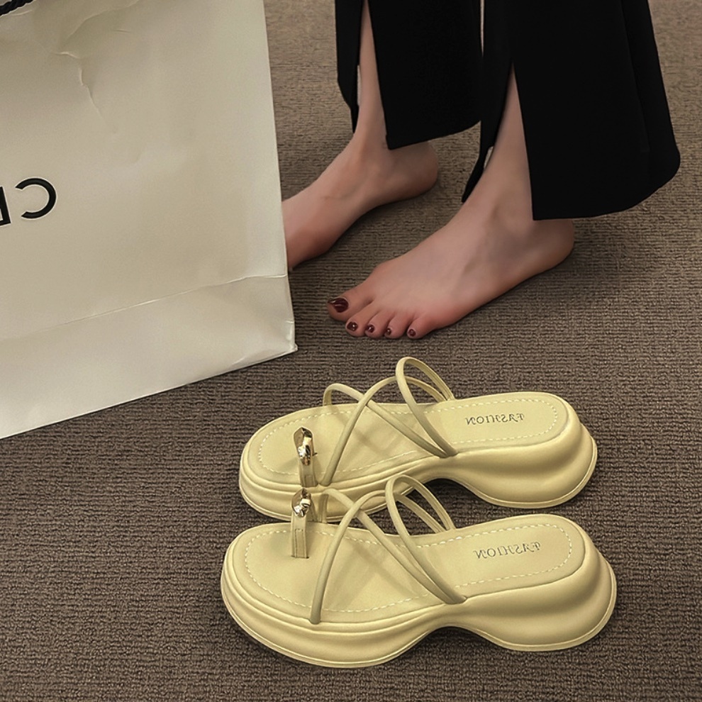 Hot selling raised wedge heel slip-on sandals (yellow - size: 35-40) (contact customer service after placing the order to confirm the delivery size)
