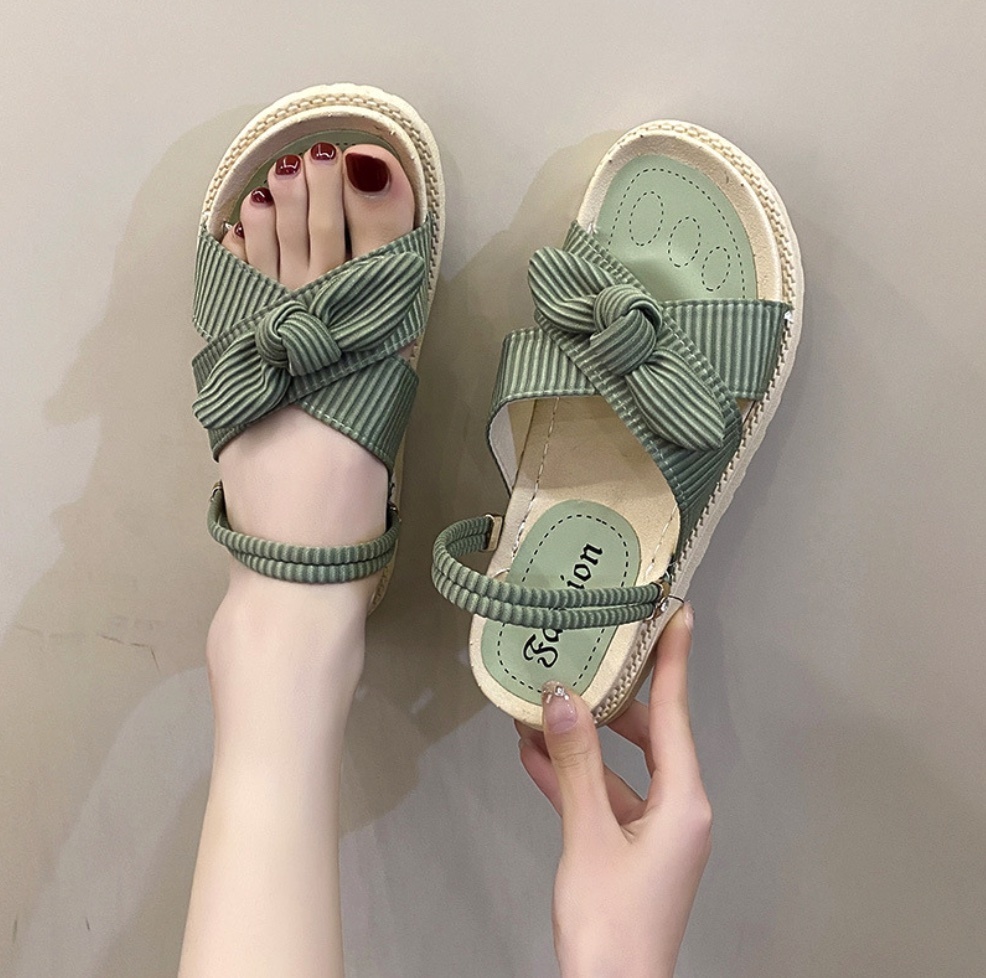 Hot selling sweet thick-soled Roman flat slippers (emerald green - size: 35-40) (contact customer service after placing the order to confirm the delivery size)