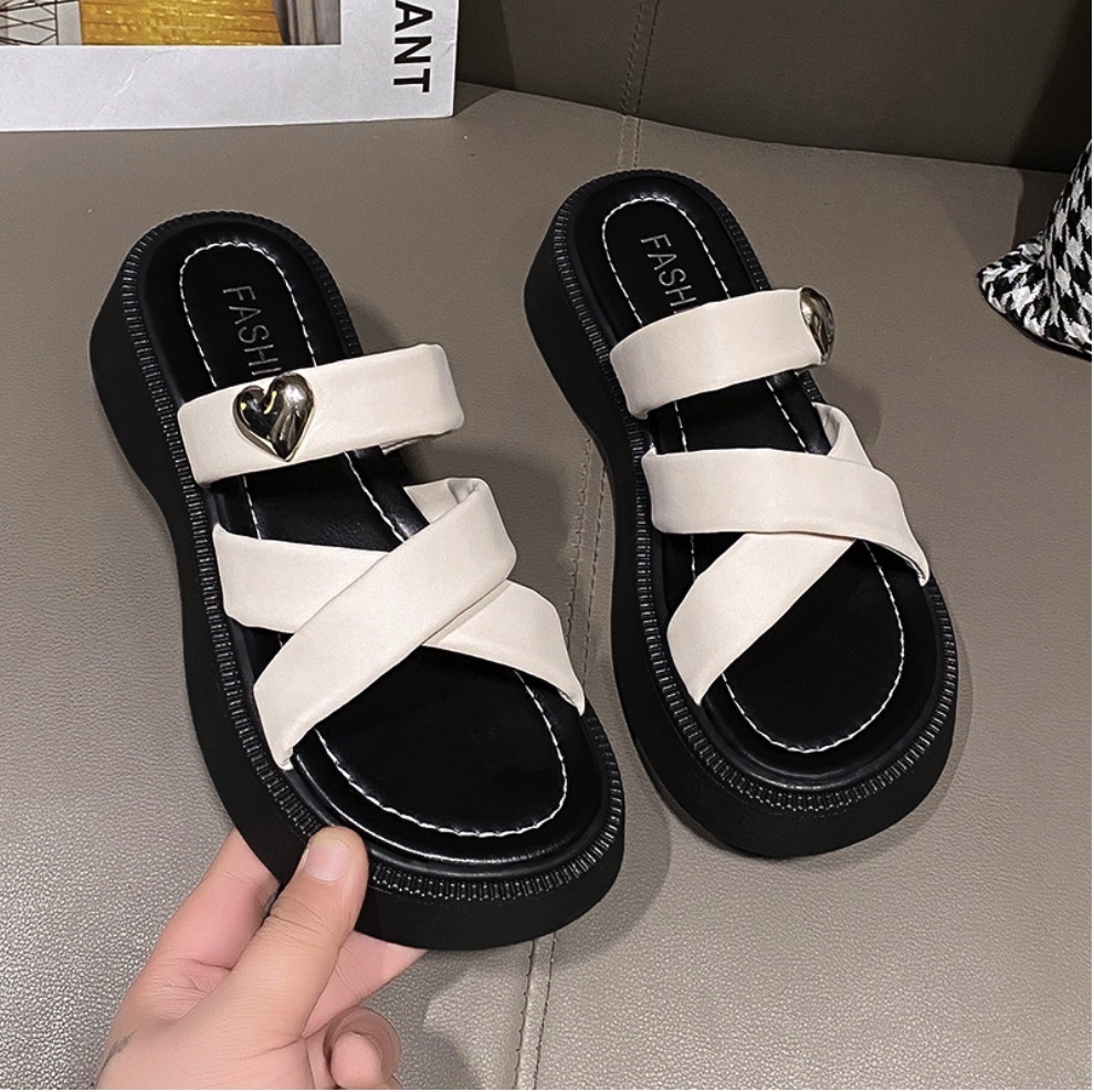 Hot selling versatile open toe sandals (off-white slippers - size: 35-40) (contact customer service after placing the order to confirm the delivery size)