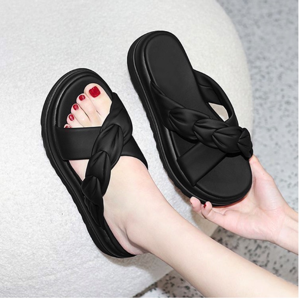 Hot selling sponge cake non-slip casual sandals (black - size: 35-40) (contact customer service after placing the order to confirm the delivery size)