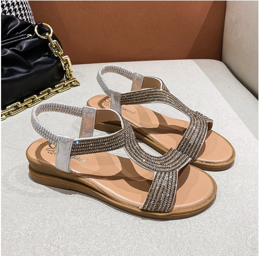 Hot selling rhinestone slippers for outdoor wear (silver - size: 35-40) (contact customer service after placing the order to confirm the delivery size)