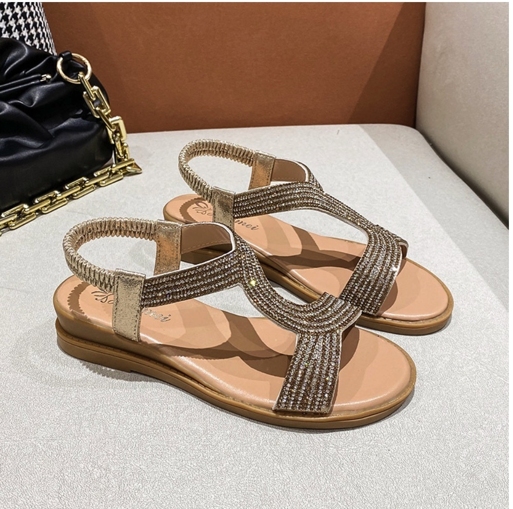 Hot selling rhinestone slippers for outer wear (gold - size: 35-40) (contact customer service after placing the order to confirm the delivery size)