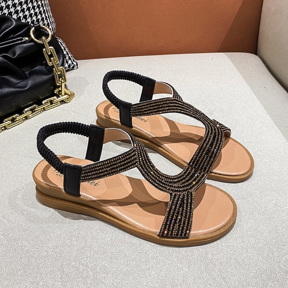 Hot selling rhinestone slippers for outer wear (black - size: 35-40) (contact customer service after placing the order to confirm the delivery size)