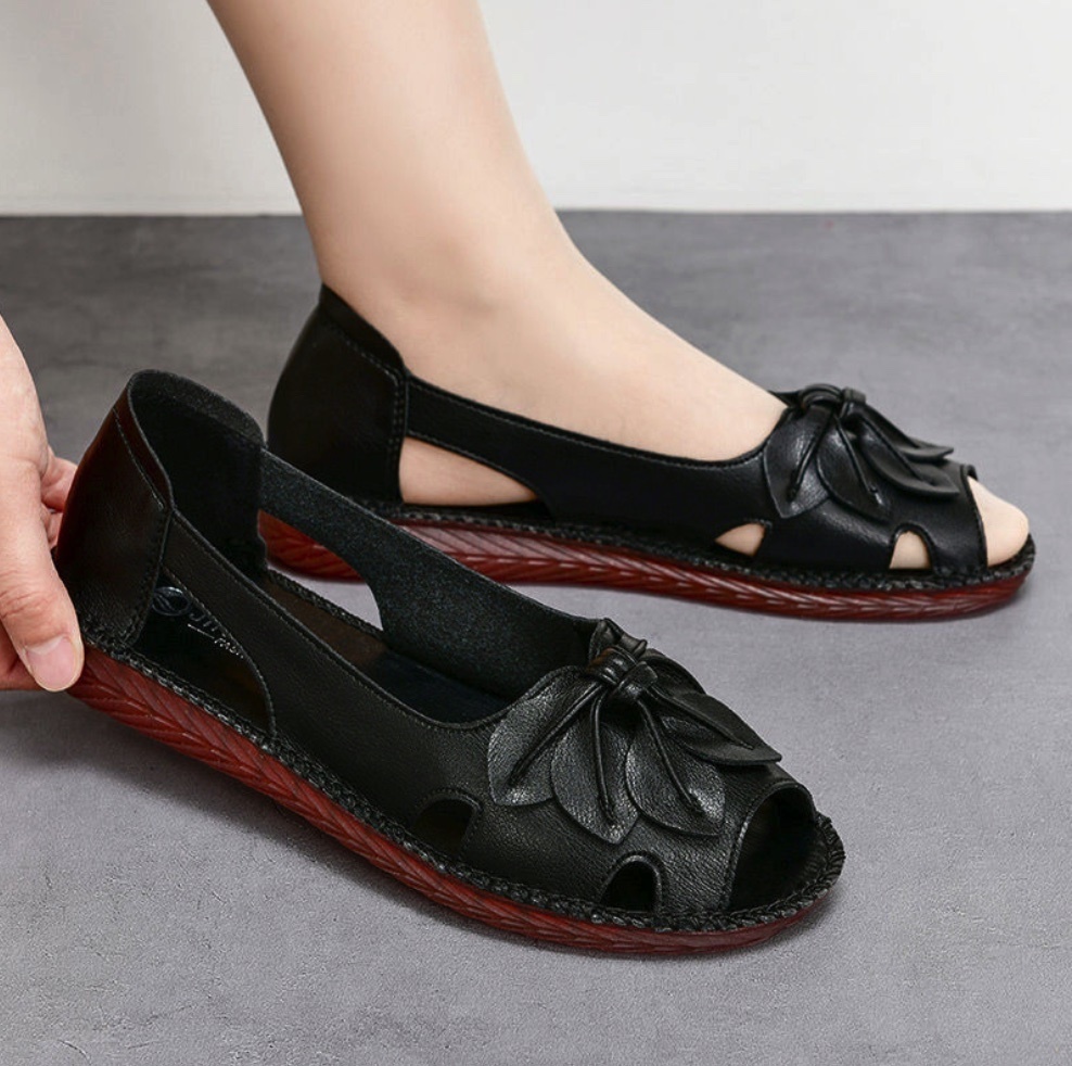 Hot selling tendon bottom non-slip hollow fish mouth sandals (black - size: 35-40) (contact customer service after placing the order to confirm the delivery size)