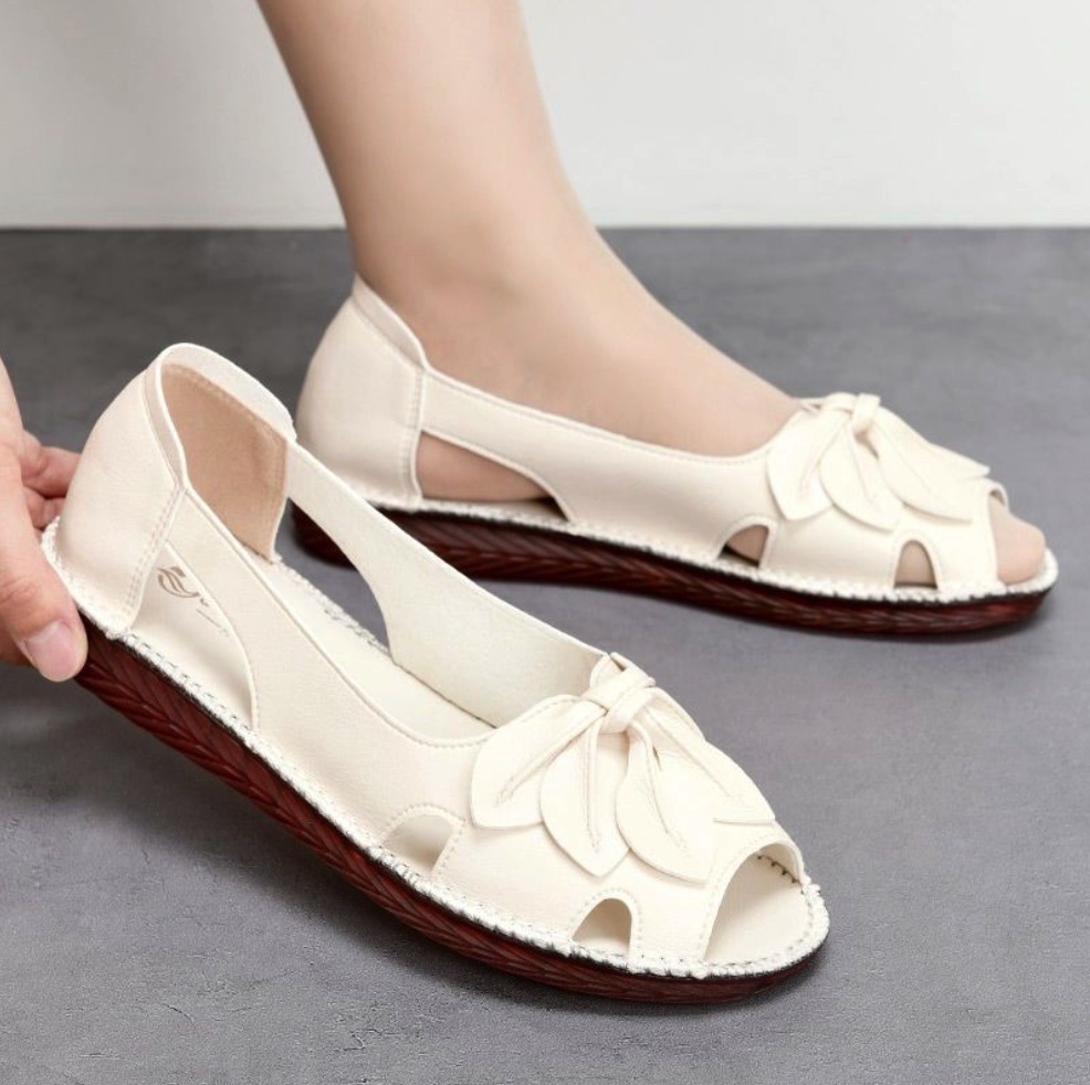 Hot selling tendon bottom non-slip hollow fish mouth sandals (off-white - size: 35-40) (contact customer service after placing the order to confirm the delivery size)