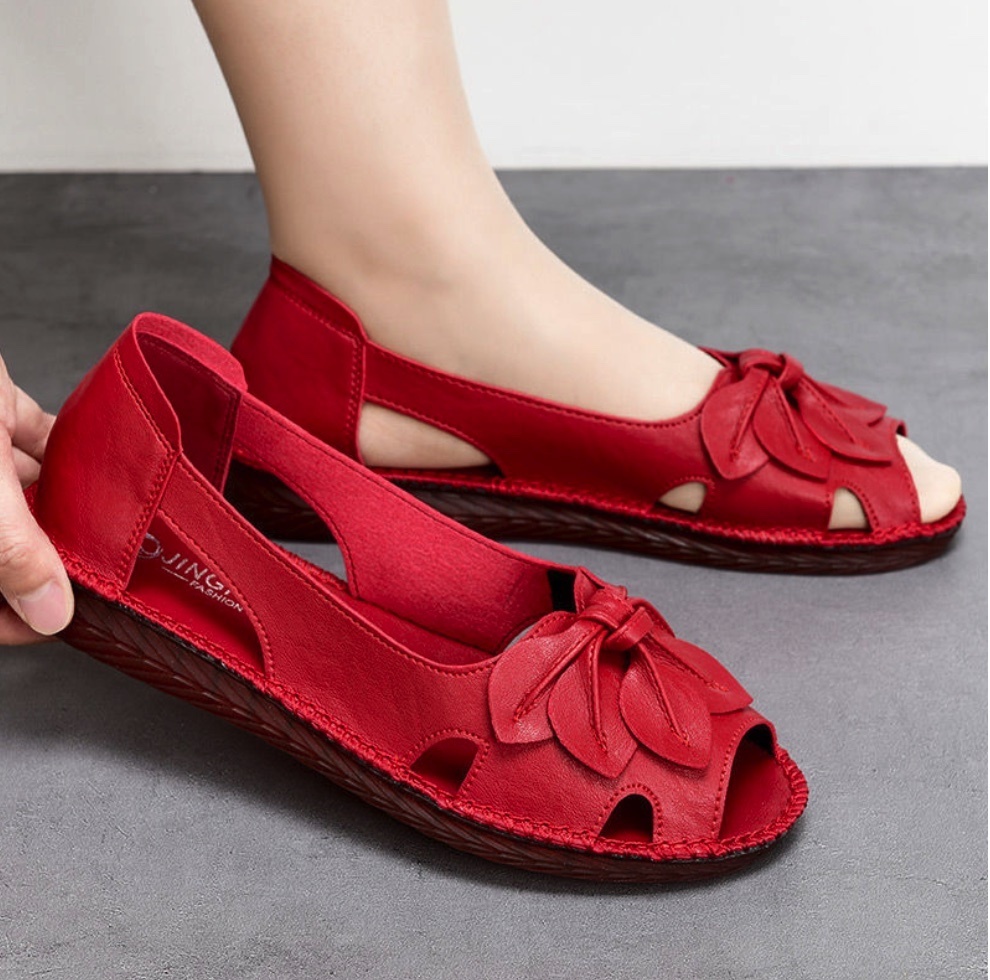 Hot selling tendon bottom non-slip hollow fish mouth sandals (red - size: 35-40) (contact customer service after placing the order to confirm the delivery size)