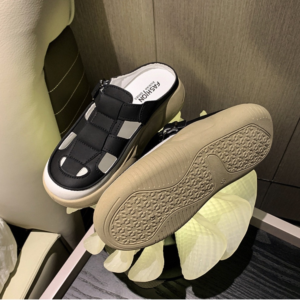 Hot selling soft leather thick-soled clogs for women (black - size: 35-40) (contact customer service after placing the order to confirm the delivery size)