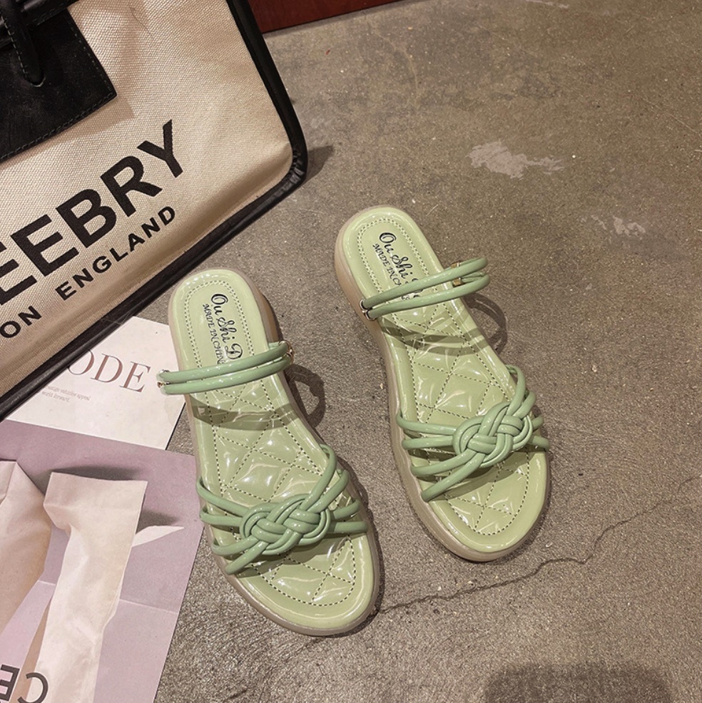 Hot selling flat non-slip small fresh sandals (green - size: 35-40) (contact customer service after placing the order to confirm the delivery size)