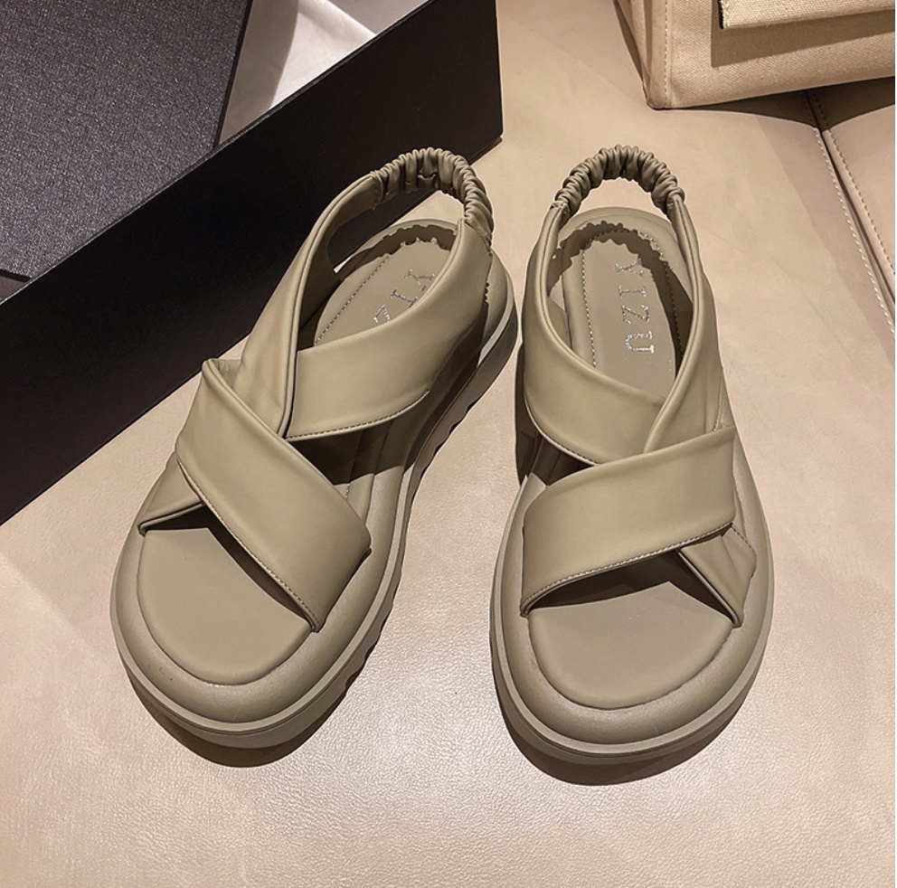Hot selling soft leather fairy style cross sandals (elephant gray - size: 35-40) (contact customer service after placing the order to confirm the delivery size)