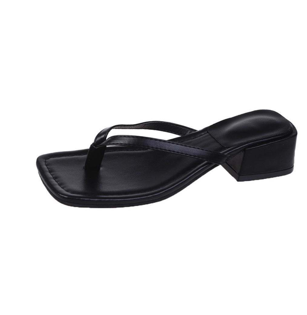 Hot selling mid-heel thong lazy sandals (black - size: 35-40) (contact customer service after placing the order to confirm the delivery size)