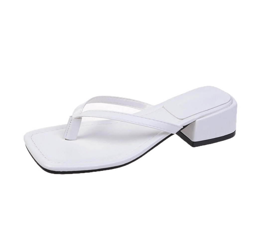 Hot selling mid-heel thong lazy sandals (off-white - size: 35-40) (contact customer service after placing the order to confirm the delivery size)
