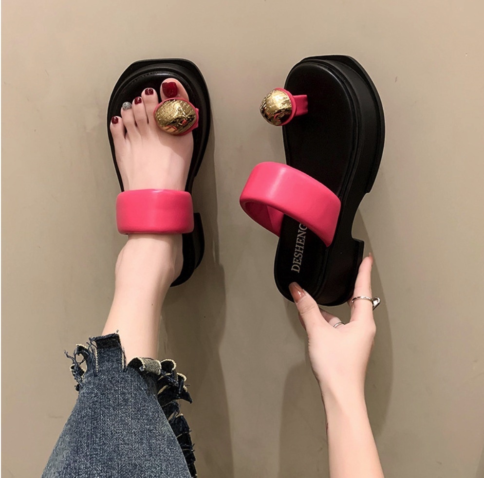 Hot selling retro thick-soled thong toe slippers (rose red - size: 35-40) (contact customer service after placing the order to confirm the delivery size)