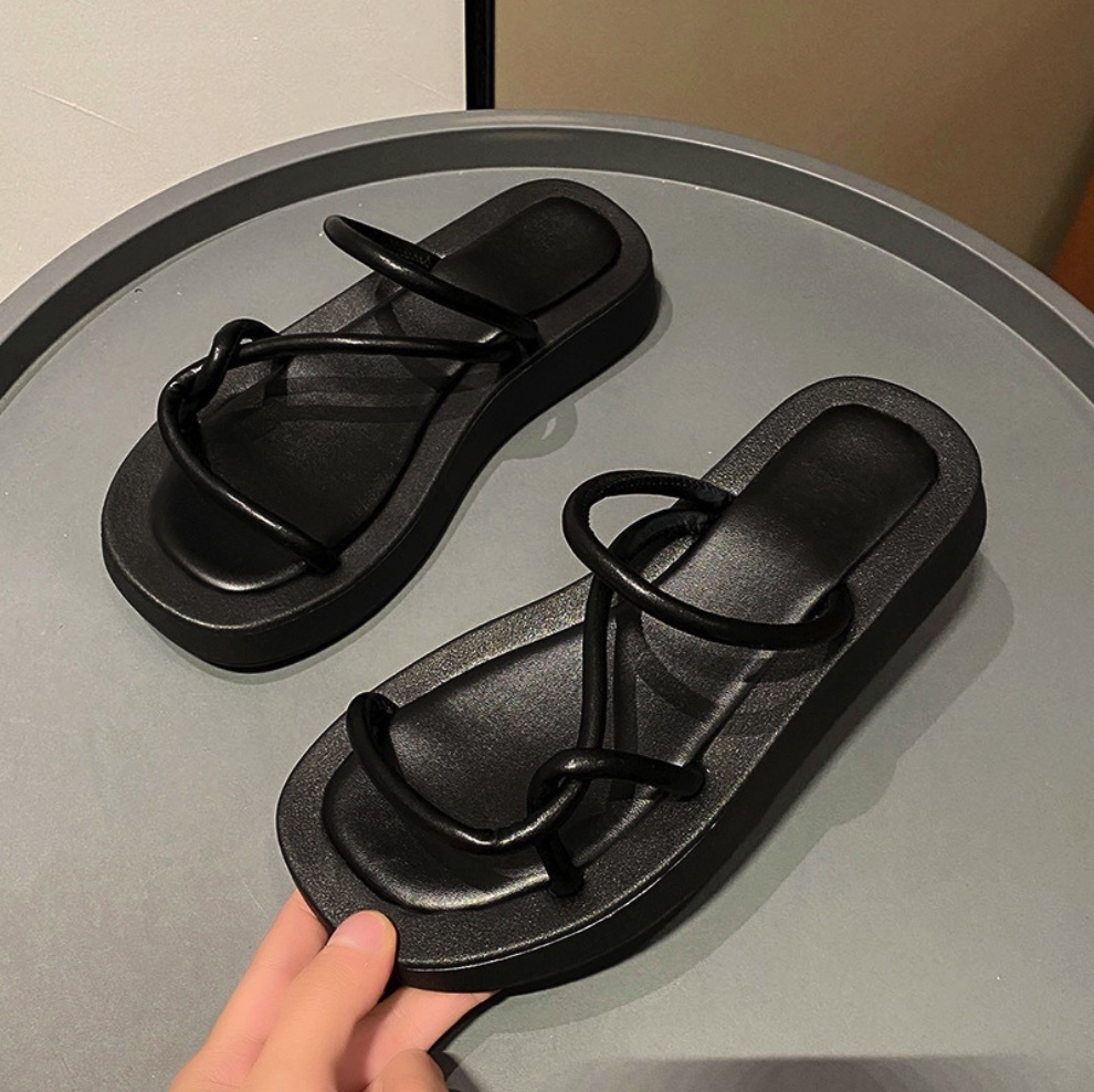 Hot selling versatile strappy open-toe slippers (black - size: 35-40) (contact customer service after placing the order to confirm the delivery size)