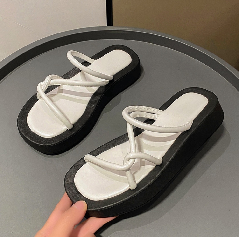 Hot selling versatile strappy open-toe slippers (white - size: 35-40) (contact customer service after placing the order to confirm the delivery size)