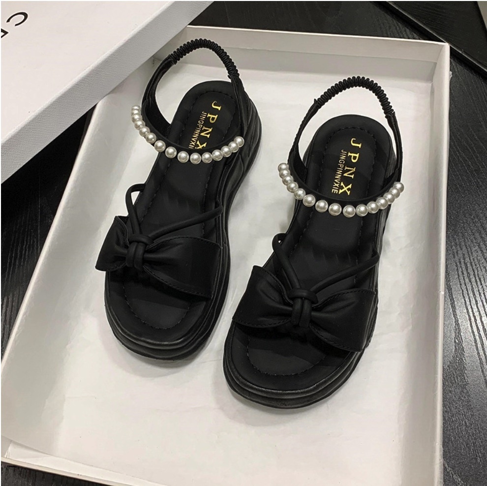 Hot selling super soft and versatile elastic band sandals (black - size: 35-40) (contact customer service after placing the order to confirm the delivery size)