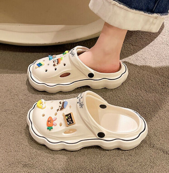 Hot Selling Croc Shoes Toe-Toe Sandals [White-Cake Girl (Thick Sole 3.5CM)] (Size: 36-41) [Please contact customer service to confirm the delivery size after placing the order]