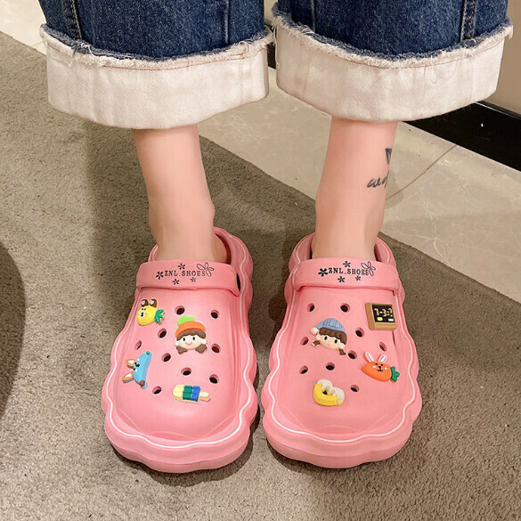 Hot Selling Croc Shoes Toe Toe Sandals [Pink-Cake Girl (Thick Sole 3.5CM)] (Size: 36-41) [Please contact customer service to confirm the delivery size after placing the order]