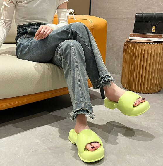 Hot selling thick-soled slippers [889 bread high heels - green] (size: 36-41) [please contact customer service to confirm the delivery size after placing the order]
