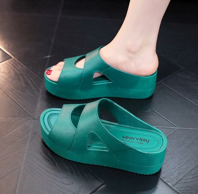 Hot selling (green size 35-40) high-heeled slippers, thick-soled wedges, platform sandals (contact customer service after placing the order to confirm the delivery size)
