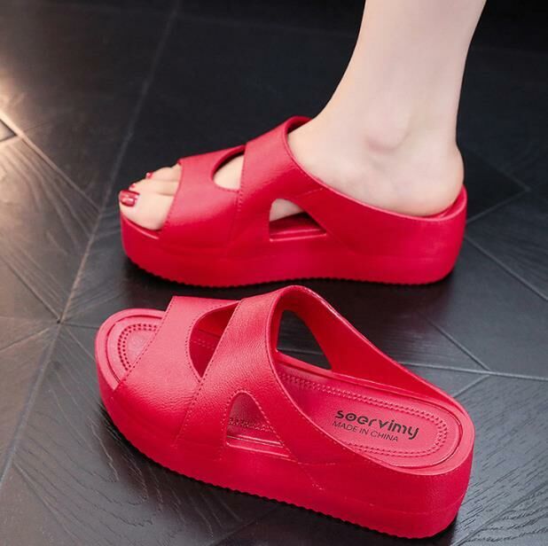 Hot selling (big red size 35-40) high-heeled slippers, thick-soled wedges, platform sandals (contact customer service after placing the order to confirm the delivery size)