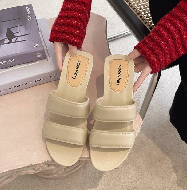 Hot Selling (Apricot Size 35-40) Slippers and Sandals for Outerwear (Contact customer service to confirm the delivery size after placing the order)