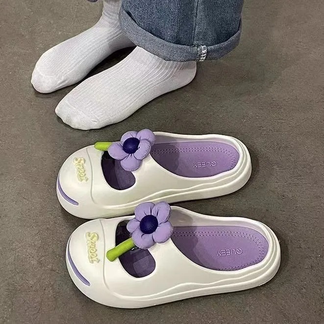 Hot selling non-slip soft-soled clogs for outdoor wear (size 36-41, white and purple) [please contact customer service to confirm the delivery size after placing the order]