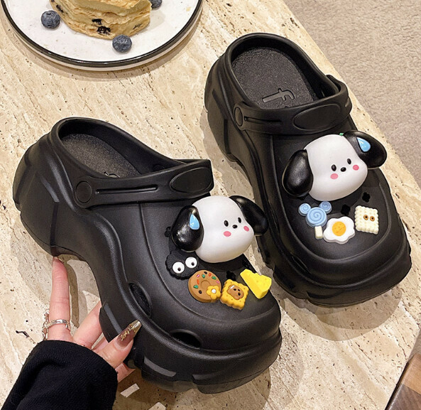 Hot Selling Baotou Beach Sandals and Crocs [Black - Main Picture Model (7CM Thick Sole)] (Size: 34-41) [Please contact customer service to confirm the delivery size after placing the order]