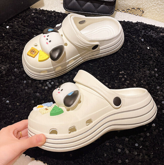 Hot Selling Baotou Beach Sandals Crocs [White-Sweating Dog Crocs (5CM Thick Sole)] (Size: 36-41) [Please contact customer service to confirm the delivery size after placing the order]
